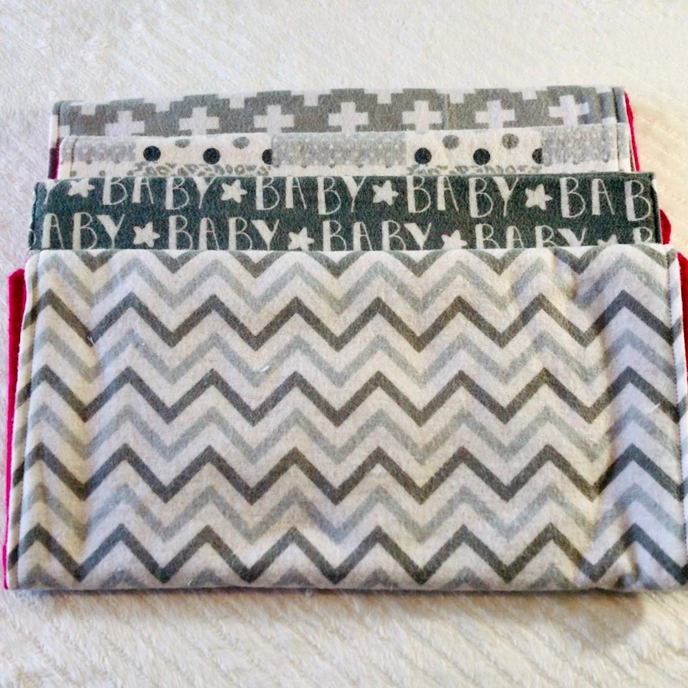 4 Gray & Pink Cotton Burp Cloth Set, Flannel Burp - Picture 3 of 5